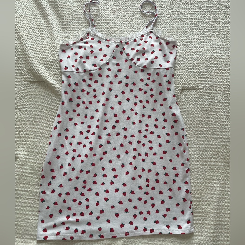 Strawberry Print Slip Dress - White and Red 🍓